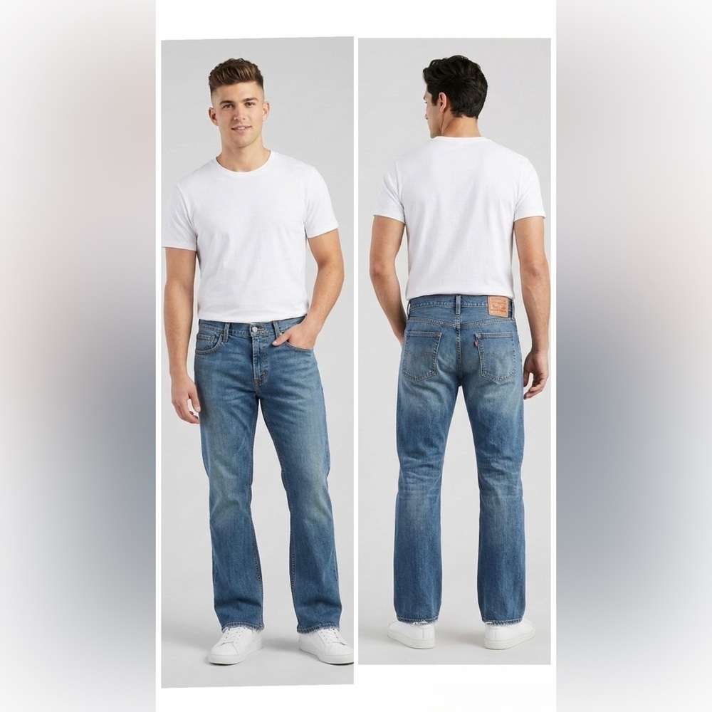 Levis 527 Mens Low Boot Cut Jeans Medium Wash Blue Denim Waist Size 34